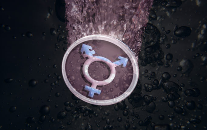 A transgender symbol plunging into water - When a child comes out as transgender and a mother becomes an activist immersed in the struggles of a community. - Trans Families by Melissa Ballard