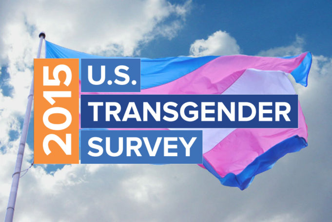 Transgender Pride Flag with 2015 US Transgender Survey Logo - The National Center for Transgender Equality released the results of the largest survey ever taken of transgender people in the United States on Thursday.