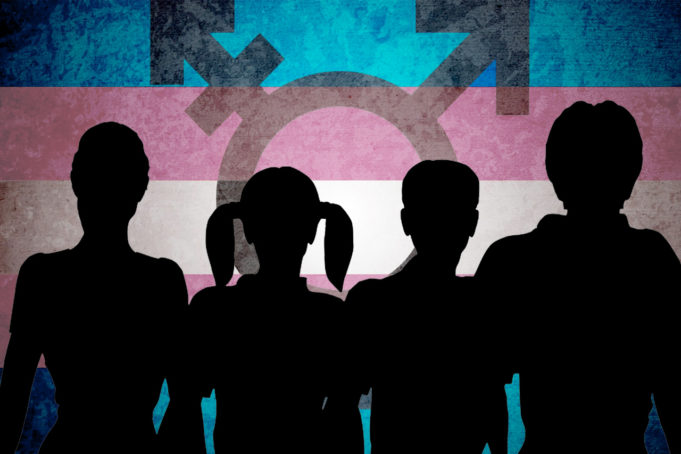 Outline of a family over a transgender flag with a transgender symbol. - Reminiscing with my children through the holiday weekend we looked at old pictures and couldn't help but notice the evolution of our own family photo.