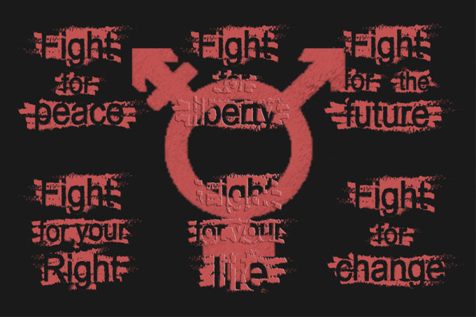 Trans Symbol with Captions: Fight for peace, Fight for liberty, Fight for the future, Fight for your right, Fight for your life, Fight for change, grunge, scratched paint isolated on black - Melissa Ballard on the many anti-transgender and anti-LGBT bills that are being filed across the United States and what they are really about.
